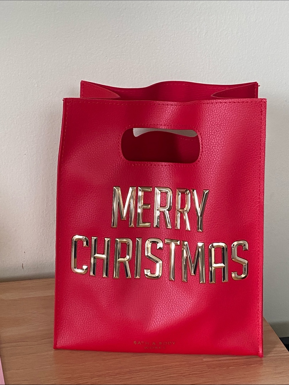 Bath & Body Works Red Holiday Gift Bag with Gold  Merry Christmas.